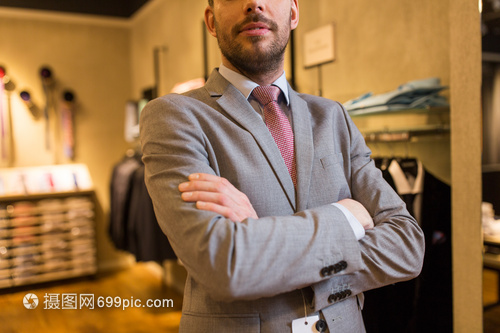 销售,购物,时尚,风格人的密切男子西装领带服装店
